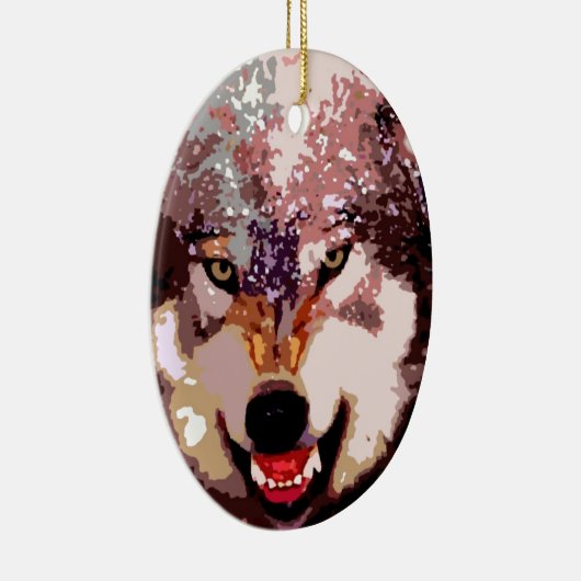 Wolf im Schnee Keramik Ornament (Rechts)