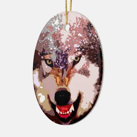 Wolf im Schnee Keramik Ornament (Links)