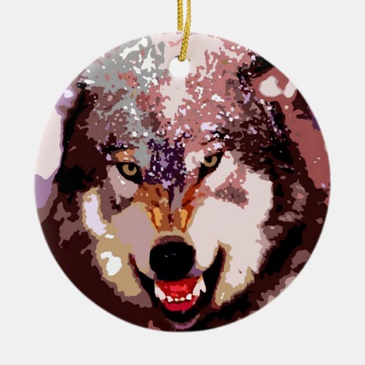 Wolf im Schnee Keramik Ornament (Vorne)