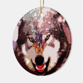 Wolf im Schnee Keramik Ornament (Links)