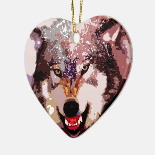 Wolf im Schnee Keramik Ornament (Links)