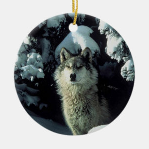Wolf im Schnee Keramikornament