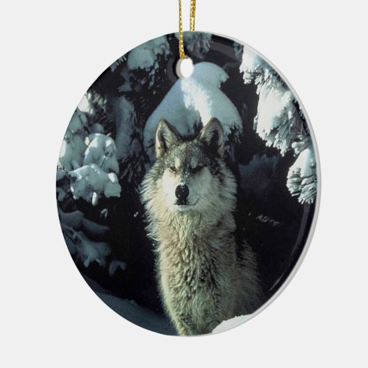 Wolf im Schnee Keramikornament (Links)