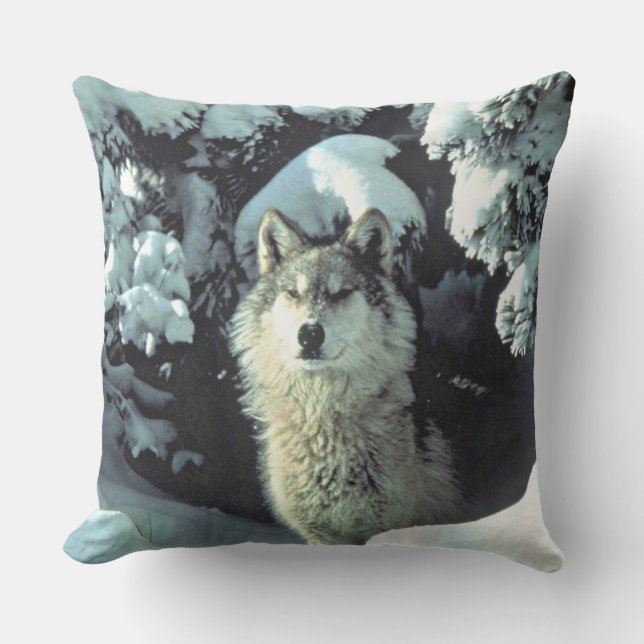 Wolf im Schnee Kissen (Vorderseite)