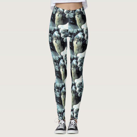 Wolf im Schnee Leggings (Vorderseite)