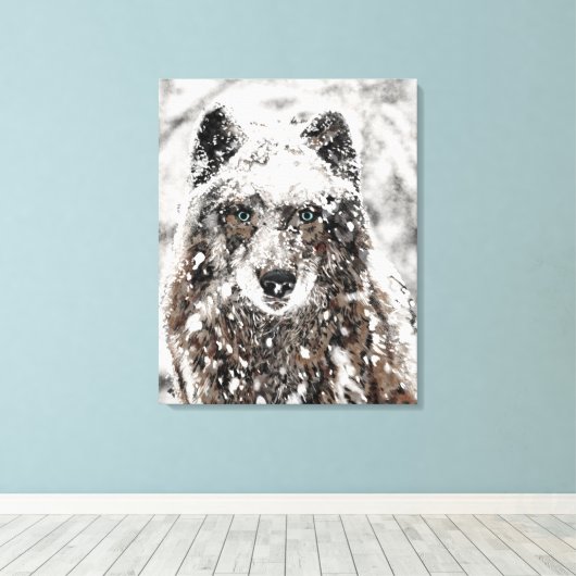 Wolf im Schnee Leinwanddruck (Insitu (Holzboden))