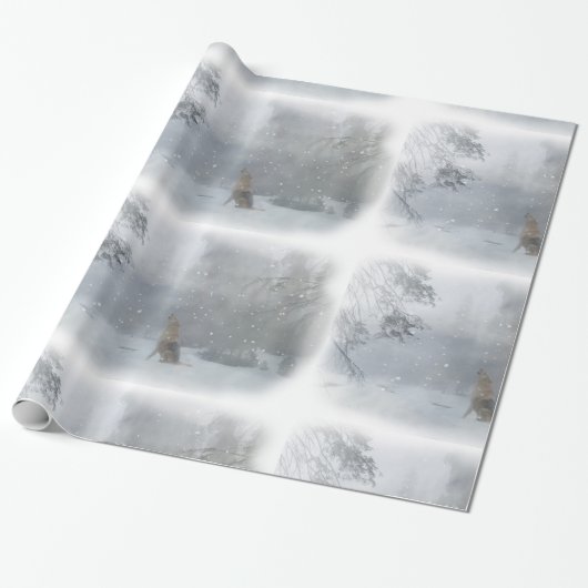 Wolf im Schnee Weihnachts-Wrapping Papper Geschenkpapier (Ungerollt)