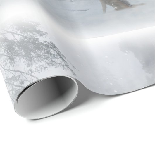Wolf im Schnee Weihnachts-Wrapping Papper Geschenkpapier (Rolleneckpunkt)