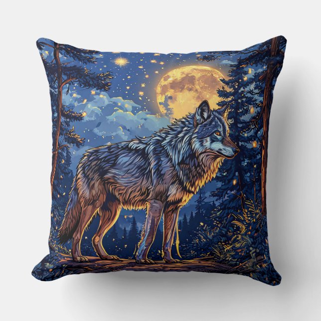 Wolf im Wald Kissen (Vorderseite)