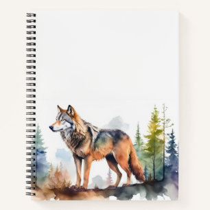 Wolf im Wald mit Aquarelle Notizblock