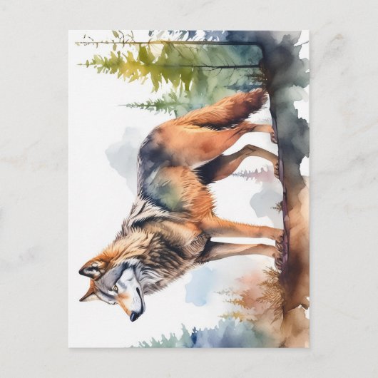 Wolf im Wald mit Aquarelle Postkarte (Vorderseite)