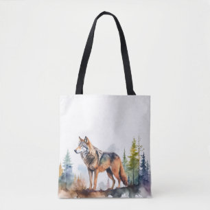 Wolf im Wald mit Aquarelle Tasche