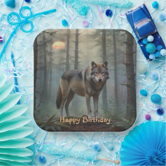 Wolf im Wald Pappteller (Party)