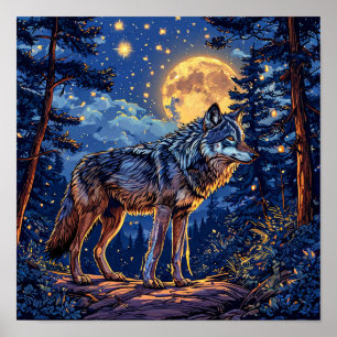 Wolf im Wald Poster