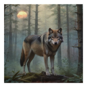 Wolf im Wald Poster