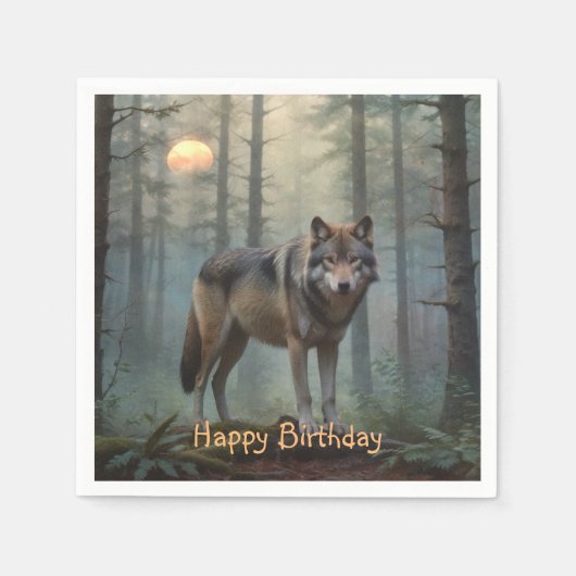 Wolf im Wald Serviette (Vorderseite)