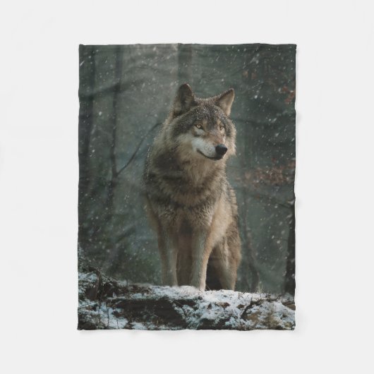 Wolf im Winter Fleecedecke (Vorderseite)