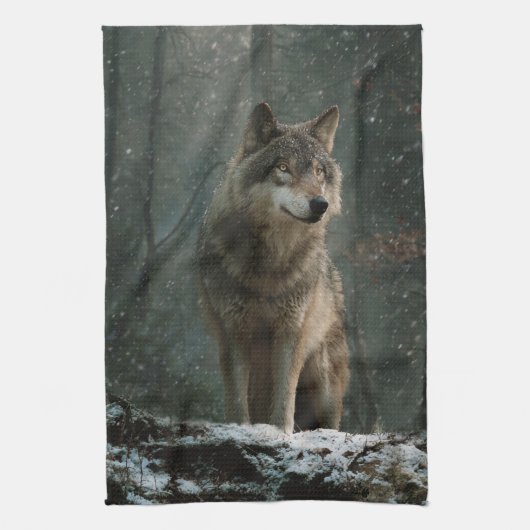Wolf im Winter Geschirrtuch (Vertikal)