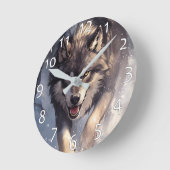 Wolf im Winter Runde Wanduhr (Winkel)