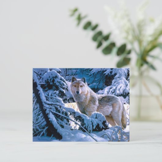 Wolf im Winter Waldmalerei Postkarte (Stehend Vorderseite)