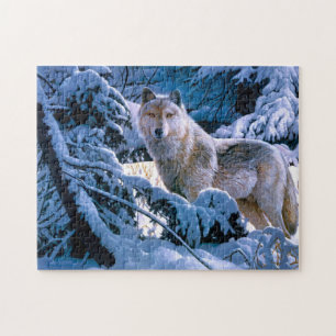 Wolf im Winter Waldmalerei Puzzle