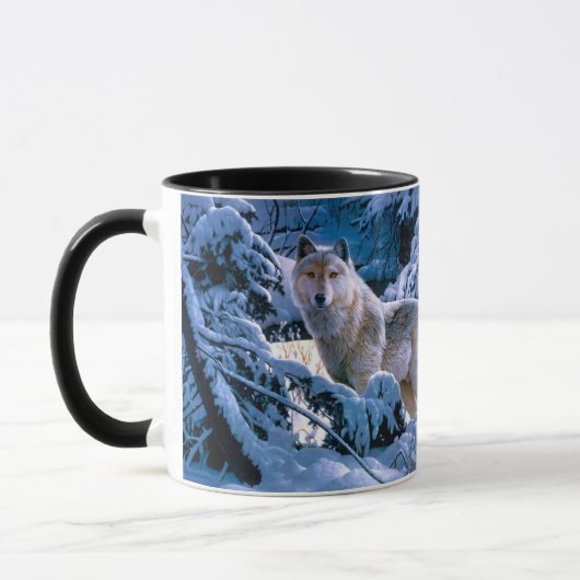 Wolf im Winter Waldmalerei Tasse (Links)