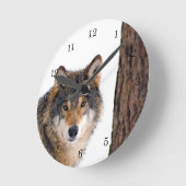 Wolf im Winterschnee Runde Wanduhr (Winkel)