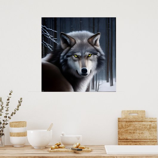Wolf im Winterwald Poster (Küche)