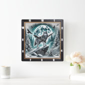 Wolf im Winterwald unter dem Moonlit Sky Quadratische Wanduhr (Zuhause)