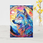 Wolf in Bleiglas Karte (Gelbe Blume)