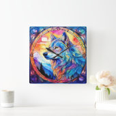 Wolf in Bleiglas Quadratische Wanduhr (Zuhause)