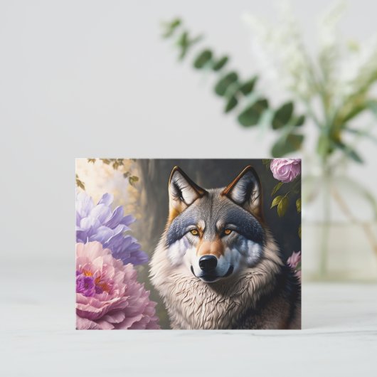 Wolf in Blume Postkarte (Stehend Vorderseite)