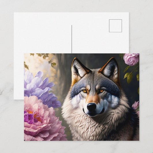 Wolf in Blume Postkarte (Vorne/Hinten)