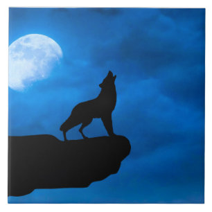Wolf in der Nacht Fliese