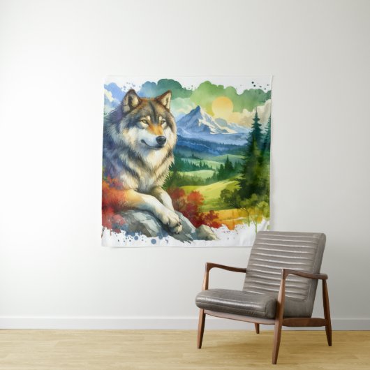 Wolf in der Natur Wandteppich (Beispiel)