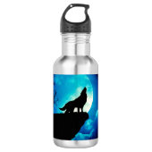 Wolf in der Silhouette heult auf Vollmond Edelstahlflasche (Vorderseite)