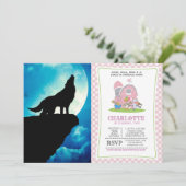 Wolf in der Silhouette heult auf Vollmond Einladung (Stehend Vorderseite)