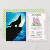 Wolf in der Silhouette heult auf Vollmond Einladung (Vorne/Hinten)