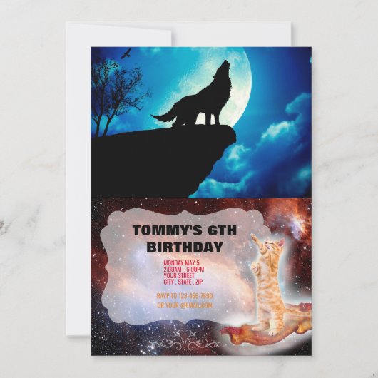 Wolf in der Silhouette heult auf Vollmond Einladung (Vorderseite)
