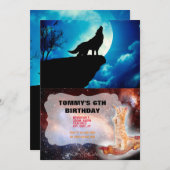 Wolf in der Silhouette heult auf Vollmond Einladung (Vorne/Hinten)