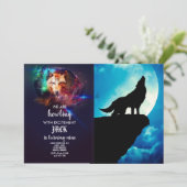 Wolf in der Silhouette heult auf Vollmond Einladung (Stehend Vorderseite)