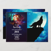 Wolf in der Silhouette heult auf Vollmond Einladung (Vorne/Hinten)