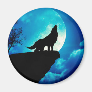 Wolf in der Silhouette heult auf Vollmond Magnet