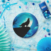 Wolf in der Silhouette heult auf Vollmond Pappteller (Party)