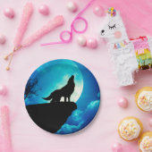 Wolf in der Silhouette heult auf Vollmond Pappteller (Party)