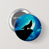 Wolf in der Silhouette heult zum Vollmond Button (Vorne & Hinten)