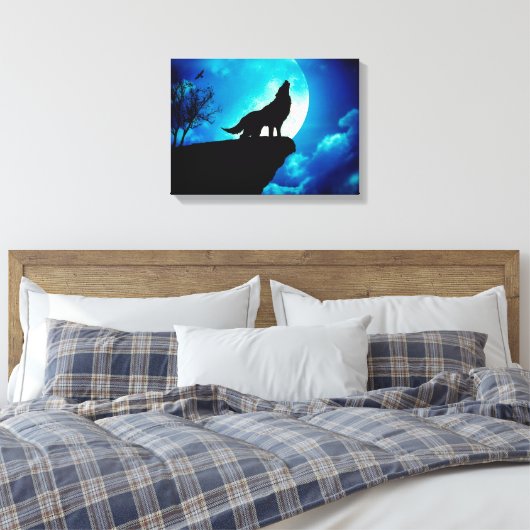 Wolf in der Silhouette heult zum Vollmond Leinwanddruck (Insitu (Schlafzimmer))