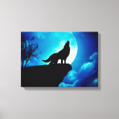 Wolf in der Silhouette heult zum Vollmond Leinwanddruck (Vorderseite)