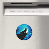 Wolf in der Silhouette heult zum Vollmond Magnet (In Situ (Geschirrspüler))