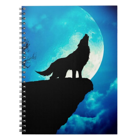 Wolf in der Silhouette heult zum Vollmond Notizblock (Vorderseite)